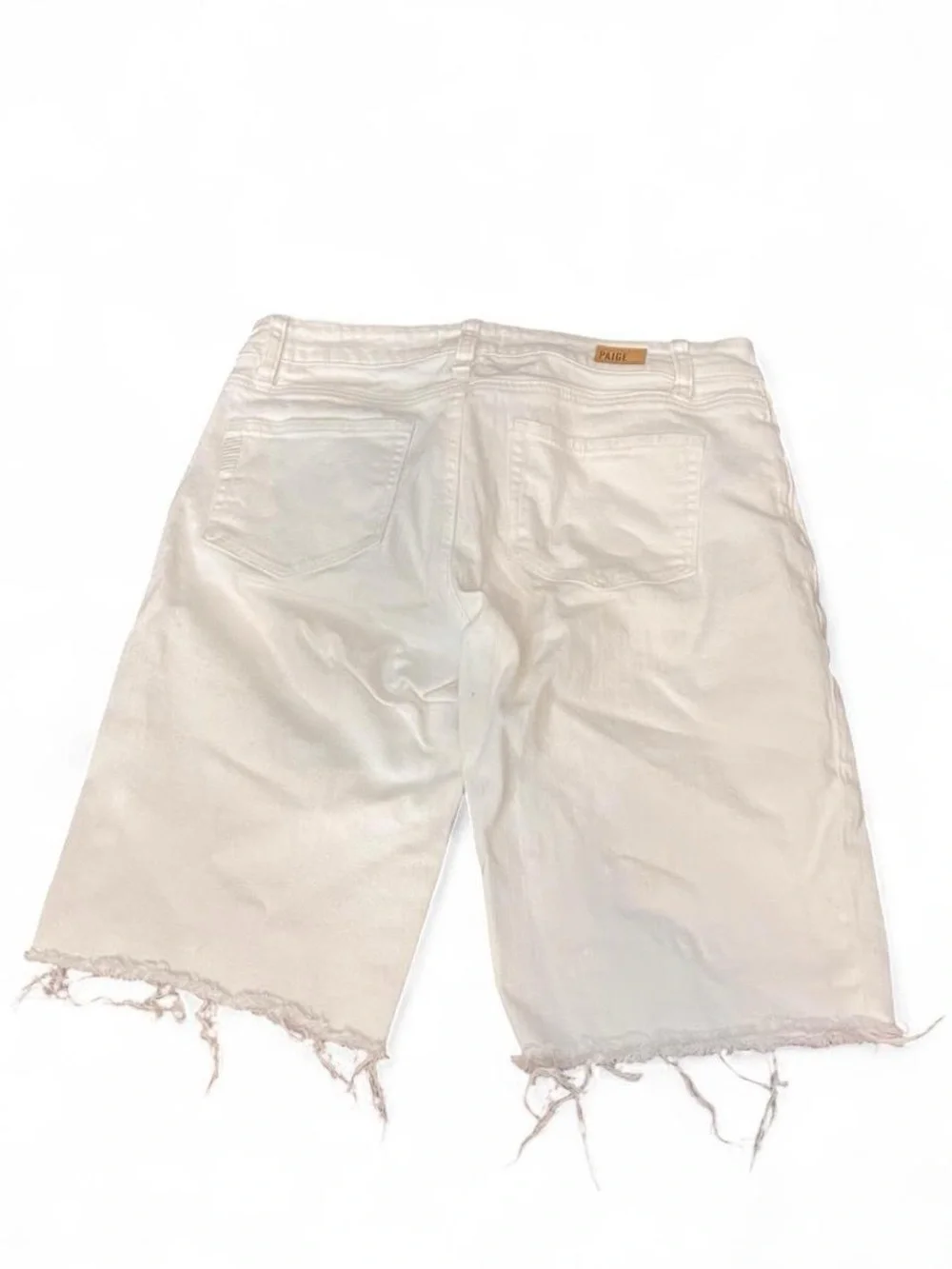 PAIGE White Frayed Hem Denim Shorts - Women's